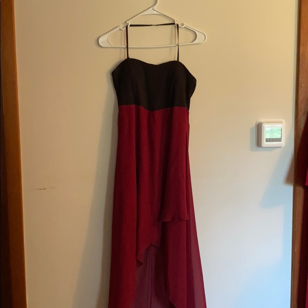Maroon and black halter/strapless dress